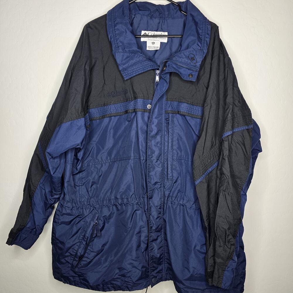 Columbia Mens XXL Blue Black Nylon Windbreaker Jacket Full Zip Outdoor Coat